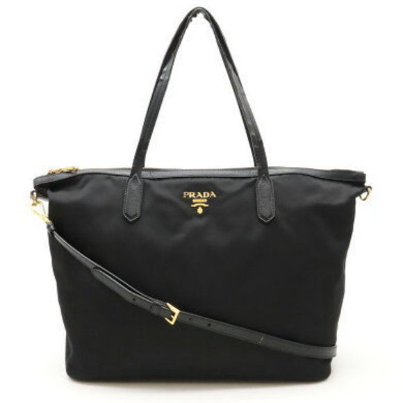 Prada Tote Bag Nylon Leather Shoulder Bag Black - Picture 1 of 8